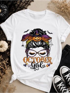 October Girl Halloween Iron-On Heat Transfer 7” Witch Pumpkin DIY